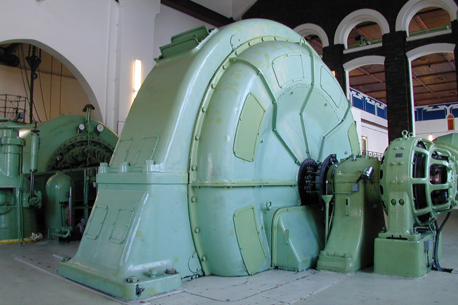 Turbine in machine room.